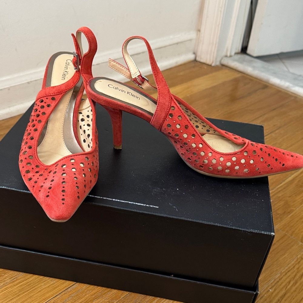 Calvin Klein Coral Perforated suede Slingback Heels 10